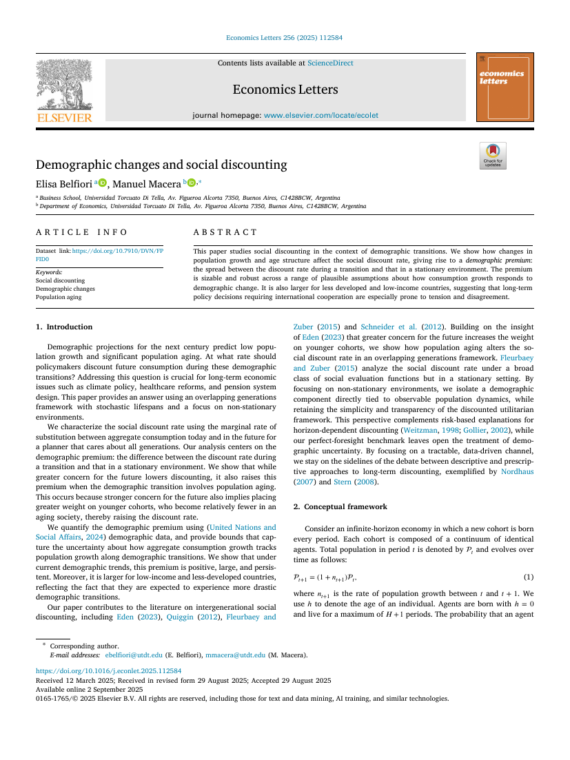 First page of the published version of Demographic Changes and Social Discounting