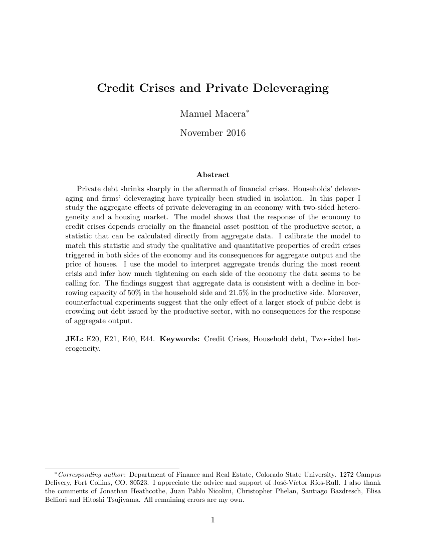 First page of Credit Crises and Private Deleveraging