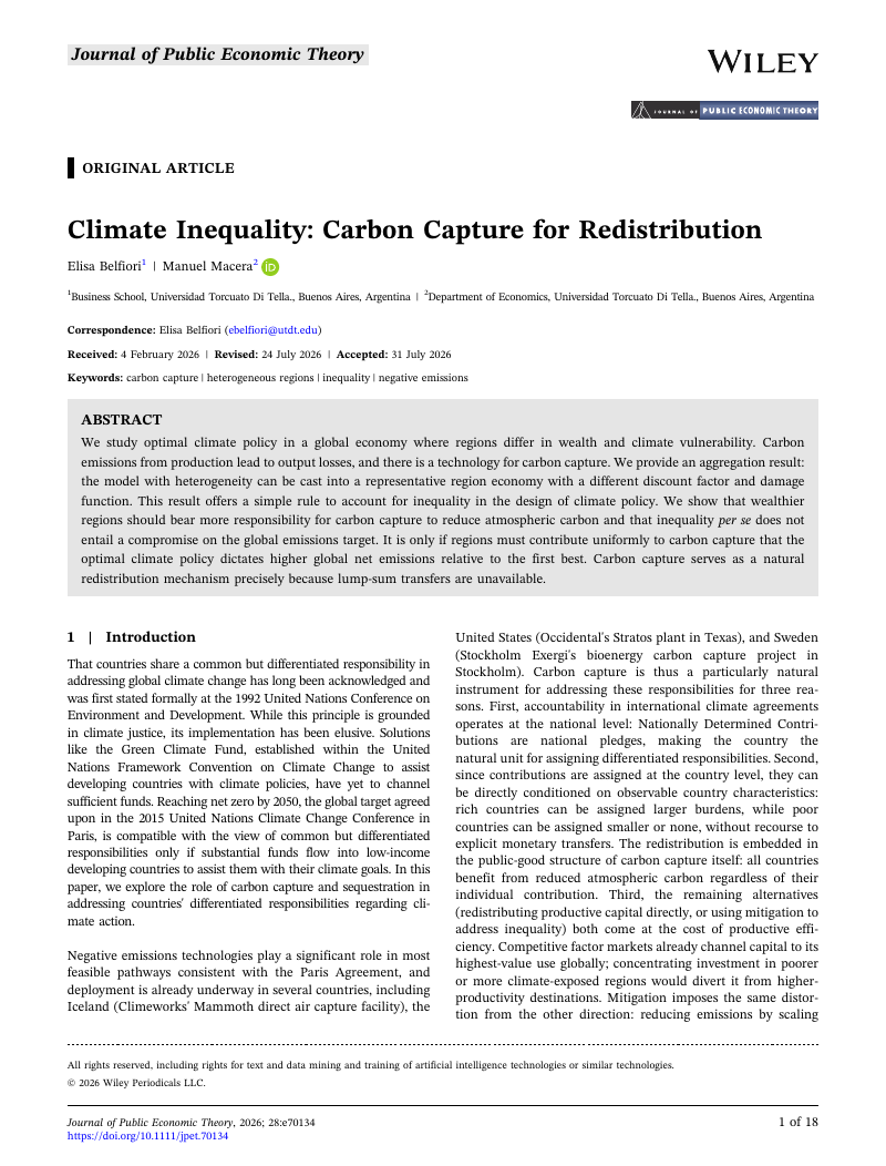 First page of the published version of Climate Inequality: Carbon Capture for Redistribution