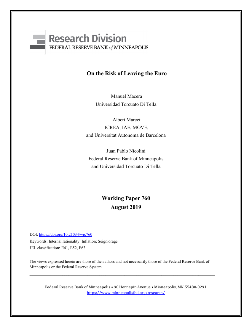 First page of On the Risk of Leaving the Euro